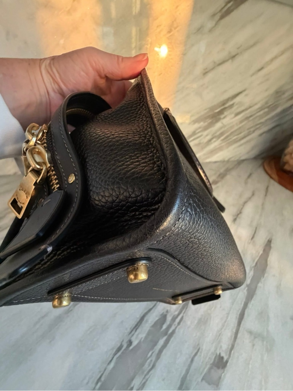 Coach Rogue 25 Black Pebbled Leather with wine/Bordeaux suede interior. - Picture 10 of 11